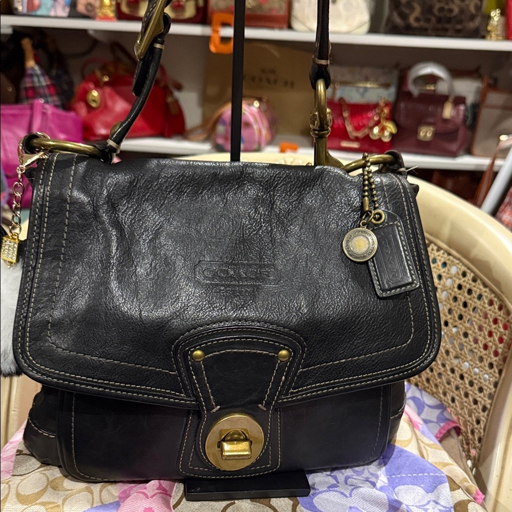 Coach Legacy Black  Leather Turn-Lock Shoulder Bag